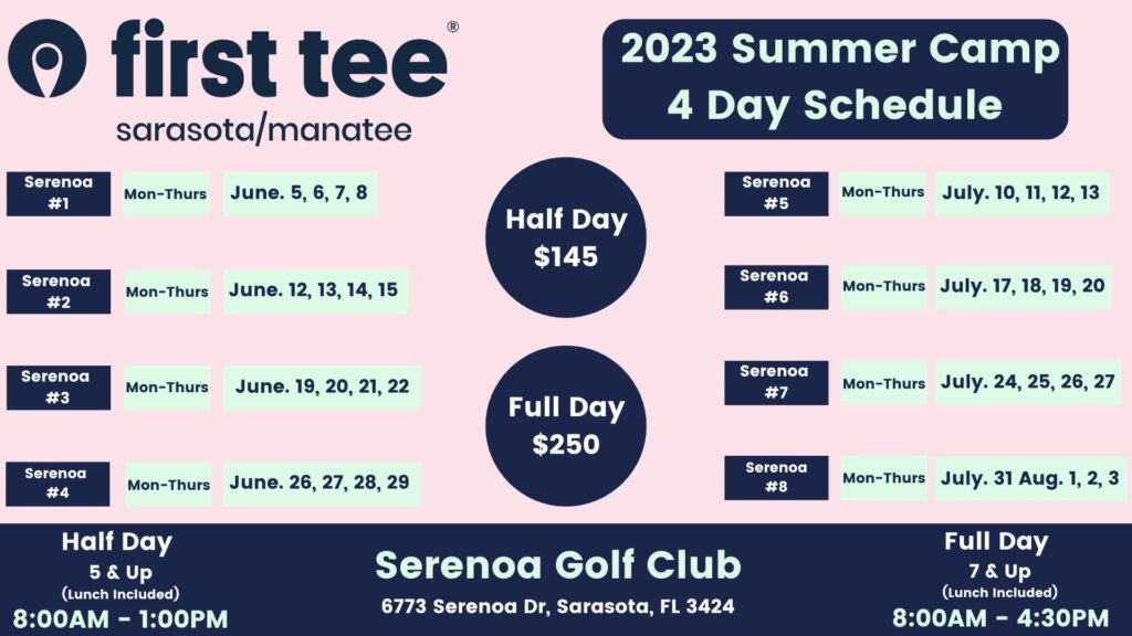 2023 Summer: 4 day weekly camps - First Tee - Sarasota/Manatee 2023 Summer: 4 day weekly camps - First Tee - Sarasota/Manatee