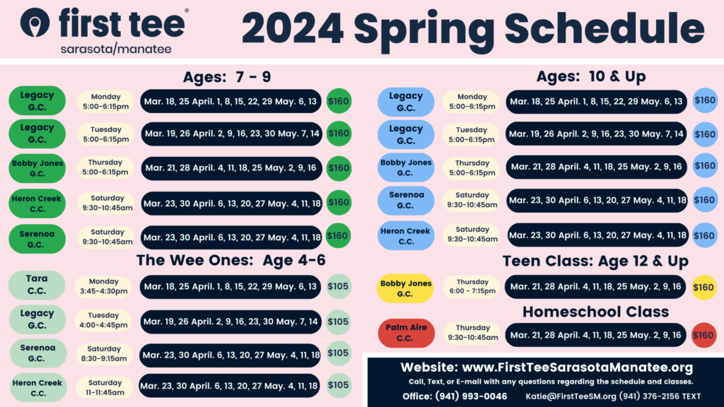 2024 SPRING 9 week schedule First Tee Sarasota/Manatee